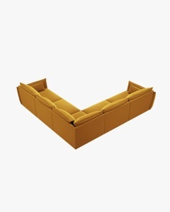 COLTAR SPATIOS SI CONFORTABIL KAELLE, 286 CM, CU 7 LOCURI, GALBEN, CU TAPITERIE DIN TEXTIL CATIFEA BLUVEL, MICADONI - Img 3