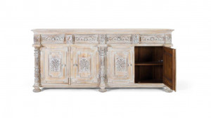 COMODA/BUFET 225CM, ALB ANTICHIZAT, DIN LEMN DE MANGO, GINER Y COLOMER - Img 3