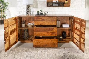 COMODA DIN LEMN MASIV, FIRE&EARTH 160CM, COD 38113, DESIGN VINTAGE/INDUSTRIAL - Img 3