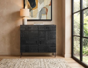 COMODA HIEROGLYPH 100CM, CULOARE NEGRU, DIN LEMN DE MANGO SI METAL, STIL INDUSTRIAL, GINER Y COLOMER - Img 2