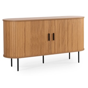 COMODA LIVING 140CM, ARTIM MEBLE, CU 2 USI GLISANTE SI SERTARE, REALIZATA DIN MDF, CULOARE STEJAR, STIL MODERN - Img 8