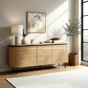 COMODA LIVING 160CM, ARTIM MEBLE, CU 3 USI, REALIZATA DIN MDF, CULOARE STEJAR, STIL MODERN - Img 2