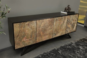 COMODA LIVING 170CM, MOUNTAIN SOUL, ASPECT DE PIATRA/MARO, DIN LEMN MASIV DE SALCAM SI FURNIR CU ASPECT DE PIATRA SI CADRUL DIN METAL - Img 2