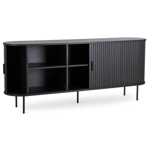 COMODA LIVING 180CM, ARTIM MEBLE, CU 2 USI SI SERTARE, REALIZAT DIN MDF SI METAL, CULOARE NEAGRA, STIL MODERN - Img 3