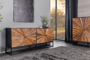 COMODA LIVING 180CM, BARRACUDA, NEGRU/MARO, DIN LEMN MASIV DE MANGO, LEMN TEC RECICLAT SI METAL - Img 5