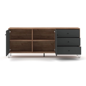 COMODA LIVING 183CM, ARTIM MEBLE, CU 2 USI SI 3 SERTARE, REALIZAT DIN MDF SI METAL, CULOARE GRAFIT/STEJAR, STIL MODERN - Img 4