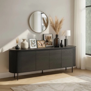 COMODA LIVING 200CM, ARTIM MEBLE, CU 4 USI, REALIZAT DIN MDF SI METAL, CULOARE NEGRU, STIL MODERN - Img 2