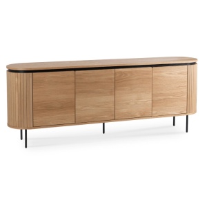 COMODA LIVING, ARTIM MEBLE, CU 4 USI, REALIZAT DIN MDF SI METAL, CULOARE NEGRU/STEJAR, STIL MODERN
