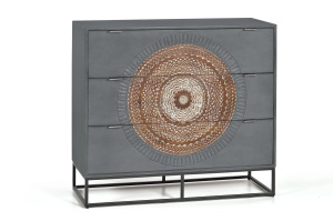 COMODA LIVING MANDALA 100CM, REALIZATA DIN LEMN DE MANGO SI METAL, CULOARE GRI, MARO, NEGRU, GINER Y COLOMER