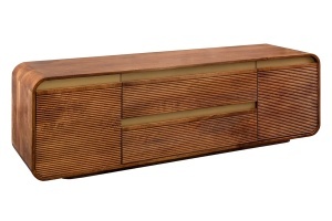 COMODA LIVING TV 160CM, REALIZATA DIN LEMN DE MANGO, DETALII AURII, CULOARE MARO/AURIU - Img 2