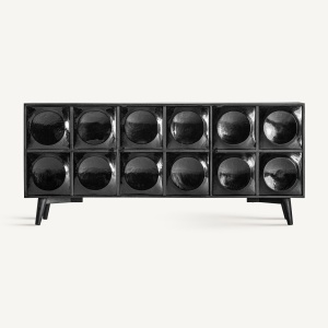 COMODA MODERNA RAULY 196CM, REALIZATA DIN LEMN DE MANGO SI MDF, CULOARE NEGRU LUCIOS, REALIZATA MANUAL - Img 3