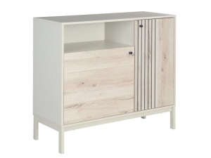 COMODA RTV FROST K2, STEJAR ALPIN/ALB ANTICHIZAT, DIN PAL LAMINAT SI METAL, STIL MODERN - Img 2