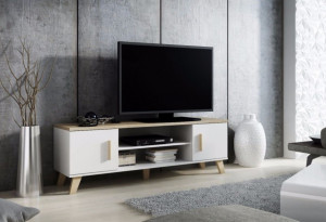 COMODA RTV LIVING LOTTA 160-2D2K ALB/STEJAR SONOMA DESIGN SCANDINAV CM