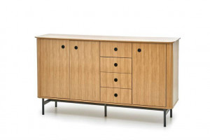 COMODA SMART KM-1, STEJAR NATURAL/NEGRU, 167 CM, DIN MDF FURNIRUIT SI METAL, STIL VINTAGE
