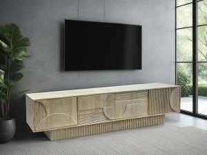 COMODA TV, ART DECO 200CM, LEMN DE MANGO, MODEL 3D, CULOARE ALB/NATUR, ARTIM GROUP SELECTION - Img 4