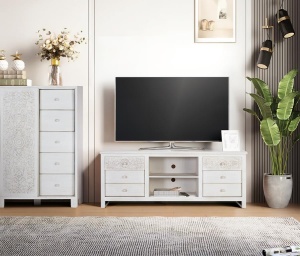 COMODA TV, ARTIM 1822, DIN LEMN DE MANGO, ALB ANTICHIZAT, ARTIM GROUP SELECTION - Img 2