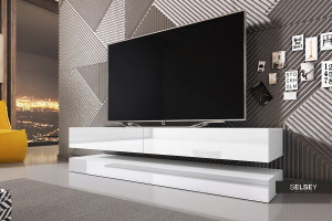 COMODA TV AVIATOR DE CULOARE ALBA 140CM DESIGN MODERN - Img 4