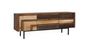 COMODA TV KENYA 140CM, REALIZATA DIN LEMN DE MANGO SI METAL, CULOARE NATUR/NEGRU, GINER Y COLOMER