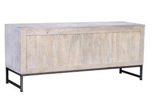 COMODA TV MYKONOS 130CM, REALIZATA DIN LEMN DE MANGO SI METAL, CULOARE ALB ANTICHIZAT, GINER Y COLOMER - Img 3
