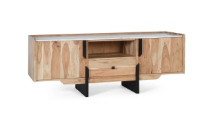 COMODA TV VERTICAL 145CM, REALIZATA DIN LEMN DE SALCAM SI MARMURA, CULOARE NATUR/MARMURA, GINER Y COLOMER - Img 2