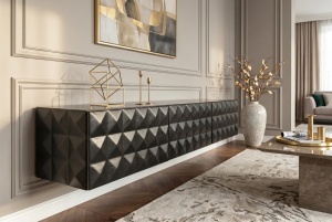 COMODA TV VULCANO, 160CM, 3D, REALIZAT DIN LEMN DE MANGO, CULOARE NEGRU, INVICTA INTERIOR - Img 9