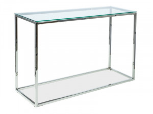 CONSOLA HILTON C, 120 CM, TRANSPARENT/CROM, BLAT DIN STICLA SECURIZATA SI CADRU DIN METAL, STIL MODERN