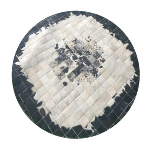 Covor de lux din piele, negru/bej/alb, patchwork, 150x150, PIELE DE VITĂ TIP 9, 0000188871 - Img 1