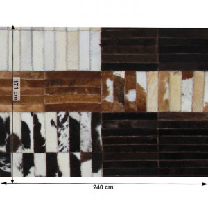 Covor de lux din piele, negru/maro/alb, patchwork, 171x240, PIELE DE VITĂ TIP 4, 0000188865 - Img 8