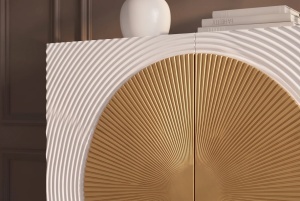 DULAP /BUFET LIVING AURUM 120CM, REALIZAT DIN LEMN DE MANGO SI PICIOARE DIN METAL, CULOARE ALB/AURIU - Img 8