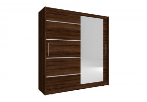 DULAP DORMITOR CU OGLINDA MAJA I ALU 200 STEJAR SONOMA CIOCOLATIU DESIGN MODERN PSK