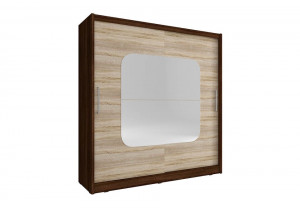 DULAP DORMITOR CU OGLINDA MAJA VIII 200 STEJAR SONOMA + CIOCOLATIU DESIGN MODERN PSK