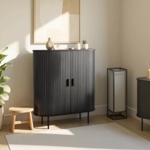 DULAP LIVING, ARTIM MEBLE,100CM, CU 2 USI GLISANTE, REALIZAT DIN MDF SI METAL, CULOARE NEAGRA, STIL MODERN - Img 2