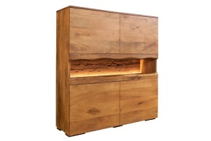 DULAP LIVING GRAND MANGO 120CM, REALIZAT DIN LEMN DE MANGO, LED CU TELECOMANDA, CULOARE NATUR/MARO - Img 1