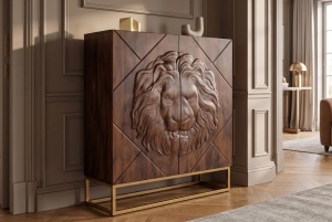 DULAP LIVING LION 120CM, REALIZAT DIN METAL SI LEMN DE MANGO 3D, DE CULOARE AURIU/MARO