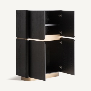 DULAP LIVING PRAYON, REALIZAT DIN LEMN, MDF SI STICLA, CULOARE AURIU/NEGRU, REALIZAT MANUAL, VICAL HOME - Img 3