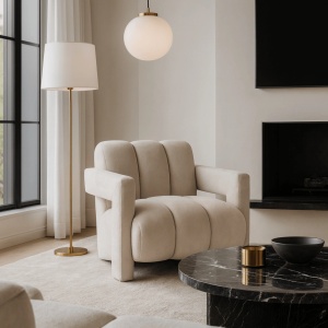 FOTOLIU, ARTIM MEBLE, REALIZAT DIN MATERIAL BOUCLE CREM SI METAL, STIL MODERN