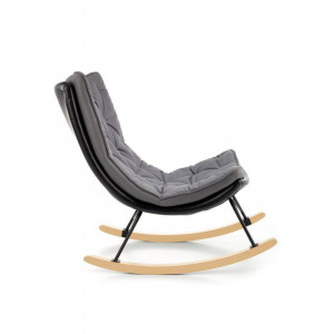 FOTOLIU BALANSOAR INDIGO, GRI/NEGRU/NATURAL, TAPITERIE DIN STOFA, PIELE ECO SI PICIOARE DIN METAL SI LEMN, STIL MODERN - Img 3