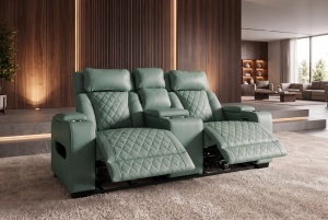 FOTOLIU CINEMA 2 LOCURI HOLLYWOOD, REGLABIL ELECTRIC, REALIZAT DIN PIELE ECO, CULOARE VERDE SALVIE, INVICTA INTERIOR - Img 2