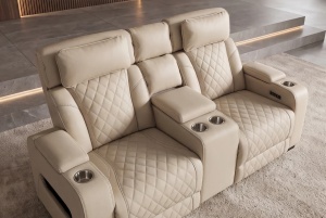 FOTOLIU CINEMA 2 LOCURI HOLLYWOOD, REGLABIL ELECTRIC, REALIZAT DIN PIELE ECO, CULOARE BEJ, INVICTA INTERIOR - Img 8