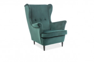 FOTOLIU CONFORTABIL LORD, VERDE BLUVEL 78/WENGE, TAPITERIE DIN CATIFEA SI PICIOARE DIN LEMN