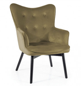 FOTOLIU CONFORTABIL STIL CARMEN, OLIVE BLUVEL 77/NEGRU, TAPITERIE DIN CATIFEA SI PICIOARE DIN LEMN