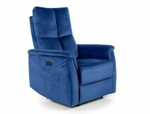 FOTOLIU CONFORTABIL STIL NEPTUN M, ALBASTRU BLUVEL 86, TAPITERIE DIN CATIFEA, CU FUNCTIE DE MASAJ, RABATARE SI PORT USB INCORPORAT