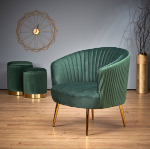 FOTOLIU CROWN, VERDE INCHIS/AURIU, TAPITERIE DIN CATIFEA SI PICIOARE DIN METAL, STIL MODERN