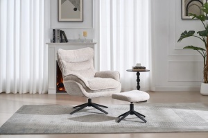 FOTOLIU CU TABURET, CLOUD ROTATIV 360 GRADE, MATERIAL TEXTIL BEJ SI CADRUL METALIC, ARTIM GROUP SELECTION