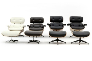FOTOLIU CU TABURET LOUNGE HM, PIELE NATURALA ITALIANA SI LEMN, CULOARE NEGRU/MARO, STIL EAMES - Img 12