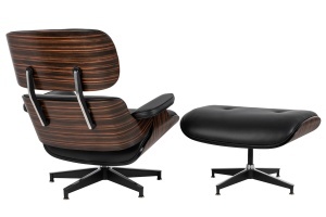 FOTOLIU CU TABURET LOUNGE , PIELE NATURALA ITALIANA SI LEMN DE FRASIN, CULOARE NEGRU/ABANOS, STIL EAMES - Img 2