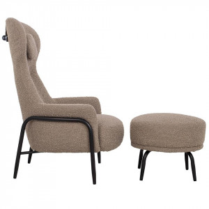 FOTOLIU CU TABURET, TEDDY GRAND, MARO INCHIS/NEGRU OPAL, CU TAPITERIE DIN TEXTIL PLUSAT, STIL MODERN - Img 4