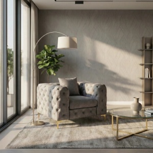 FOTOLIU DEOSEBIT 3, ARTIM MEBLE, MATERIAL TEXTIL( CATIFEA) SI SUPORT METALIC, CULOARE GRI/AURIU, STIL MODERN