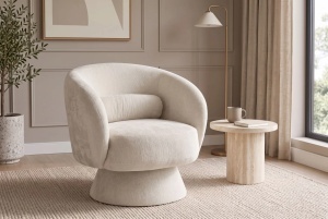 FOTOLIU ROTATIV BOSSA NOVA, REALIZAT DIN LEMN SI TEXTIL CHENILLE , CULOARE BEJ, INVICTA INTERIOR