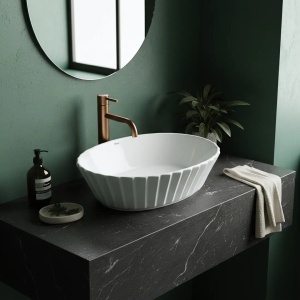 LAVOAR PE BLAT SAMANTA, CERAMICA, CULOARE ALBA, REA SELECTION - Img 8